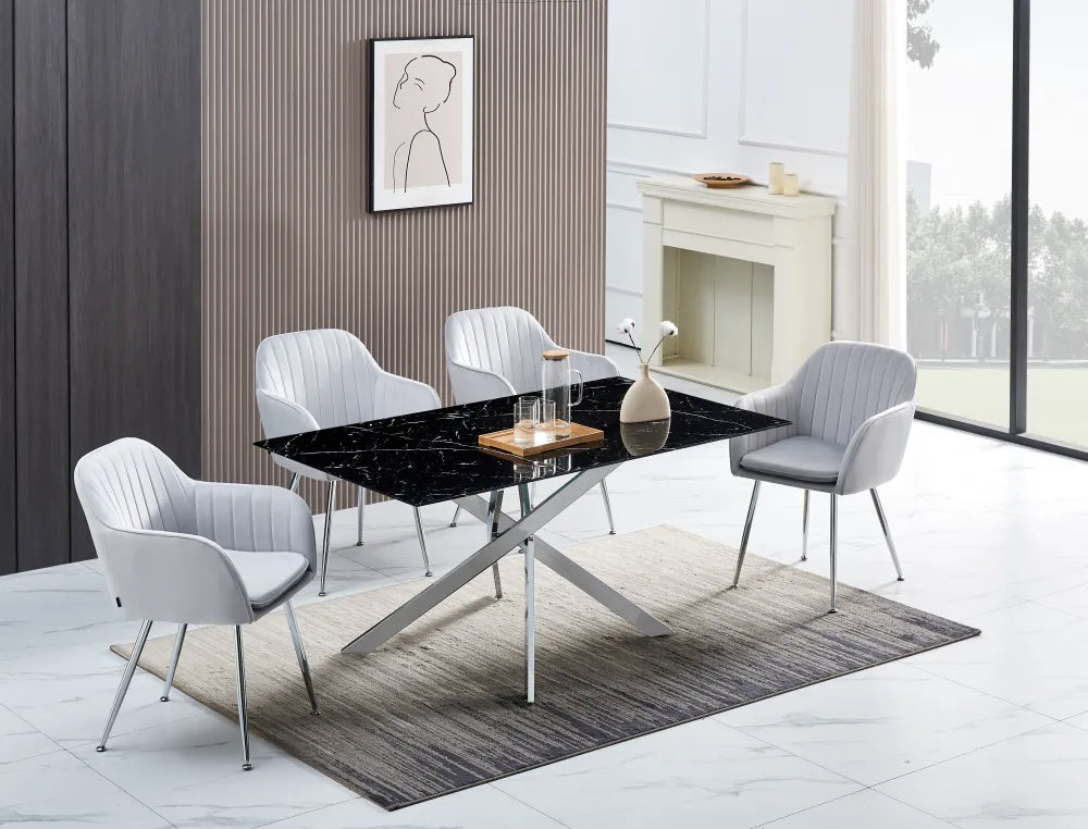 Table à manger JESSICA pieds chrome #couleur_marbre-noir
