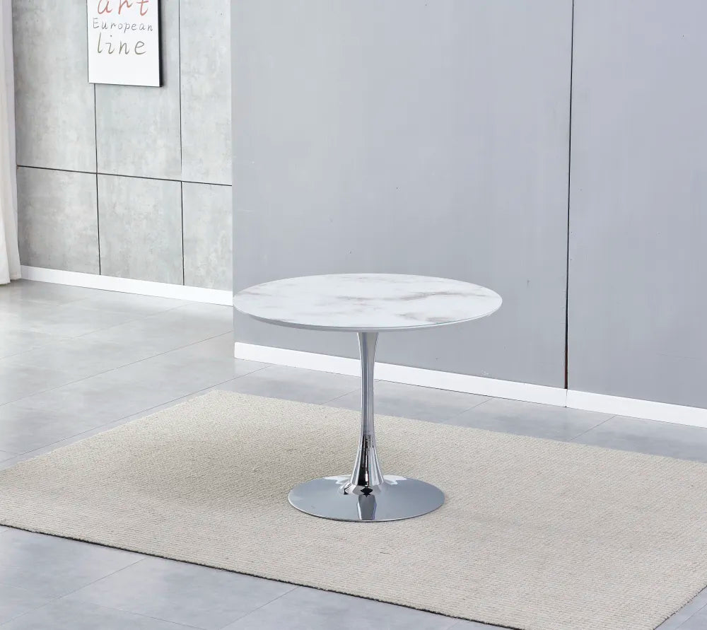 Table à manger ROSA chrome marbre blanc 1m