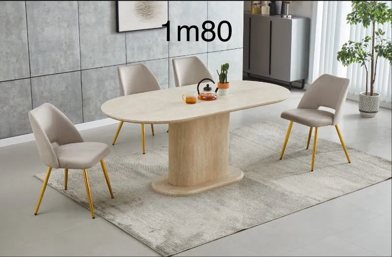 Table à manger LEA travertin design en bois moderne 180 cm