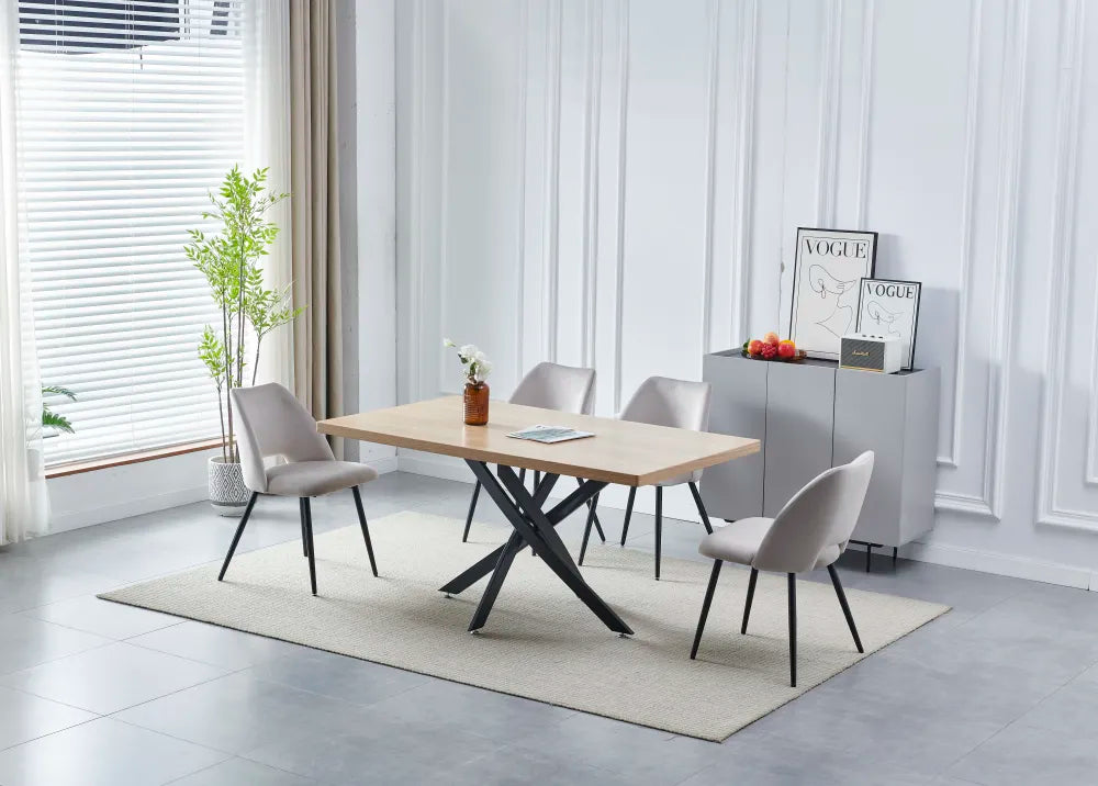Table à manger JESSICA en bois pieds en métal noir 180 cm
