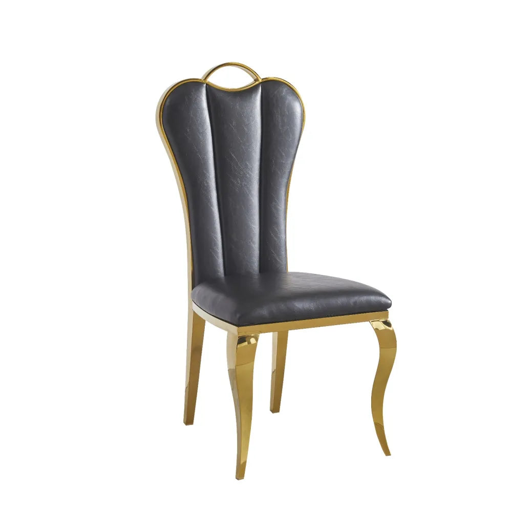 Lot de 4 chaises ALICE pieds gold simili cuir #couleur_noir