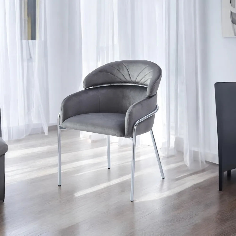 Lot de 4 chaises EMILY pieds chrome velours #couleur_gris