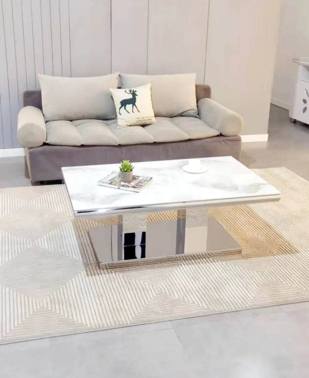 Table basse VERSUS chrome marbre blanc