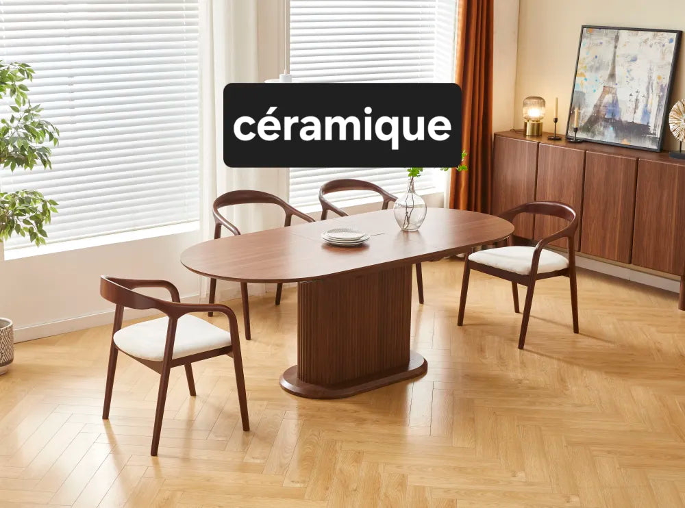 Table à manger extensible VANESSA céramique noyer 160-200 cm