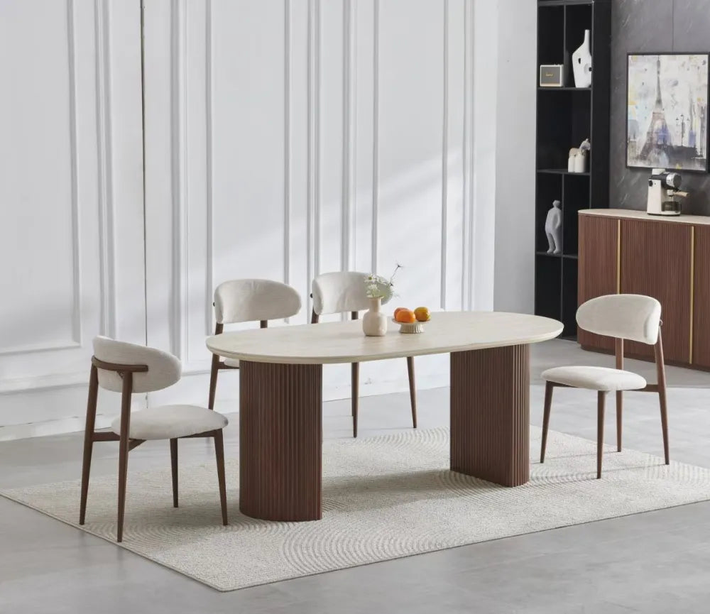 Table à manger CALYPSO ovale en céramique moderne 180 cm #couleur_noyer-travertin