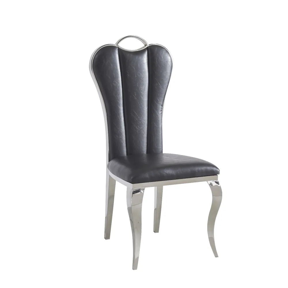 Lot de 4 chaises ALICE pieds chrome simili cuir #couleur_noir