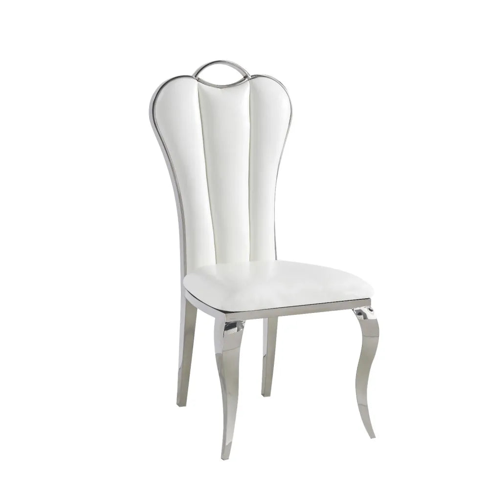 Lot de 4 chaises ALICE pieds chrome simili cuir #couleur_blanc