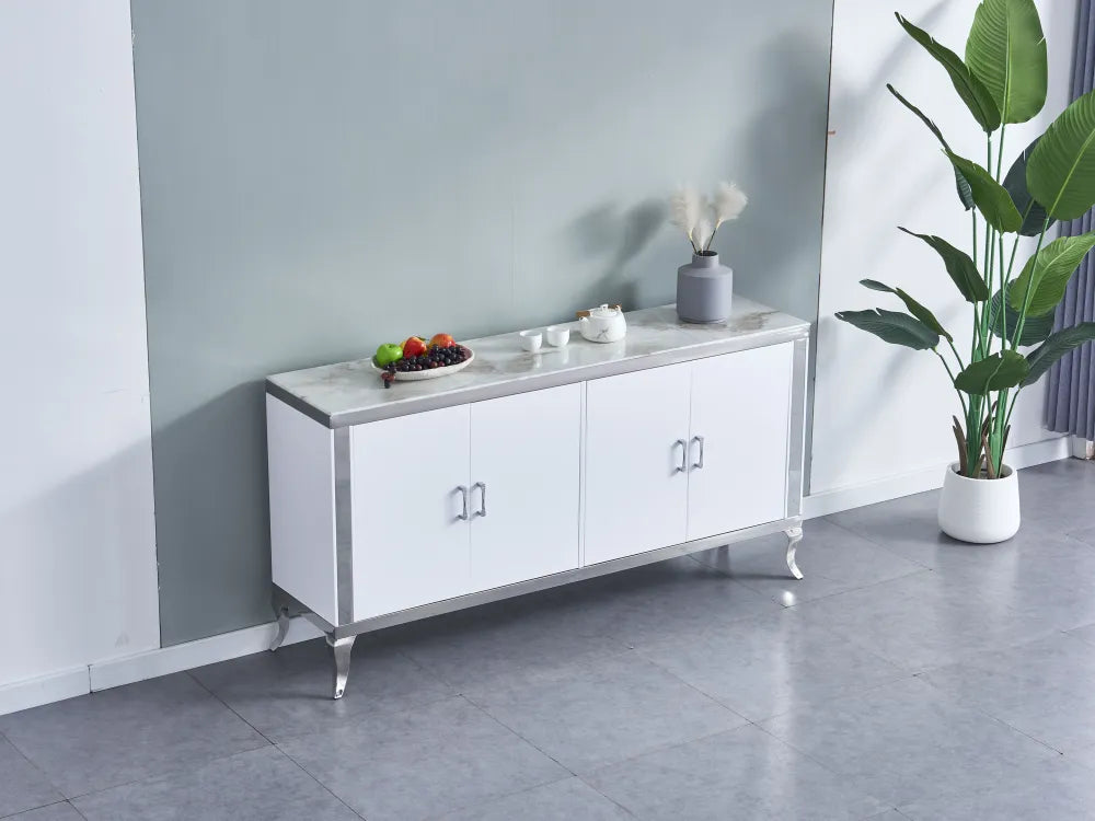 Buffet BAROQUE chrome marbre blanc