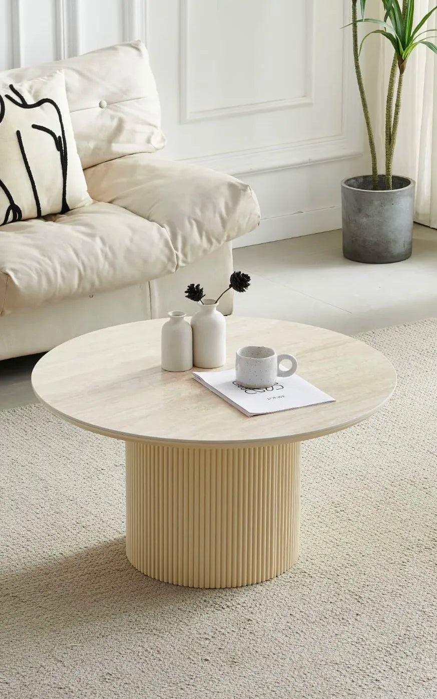 Table basse CALYPSO en céramique ronde travertin