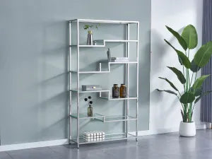 Bibliothèque moderne chrome 5 niveaux en verre
