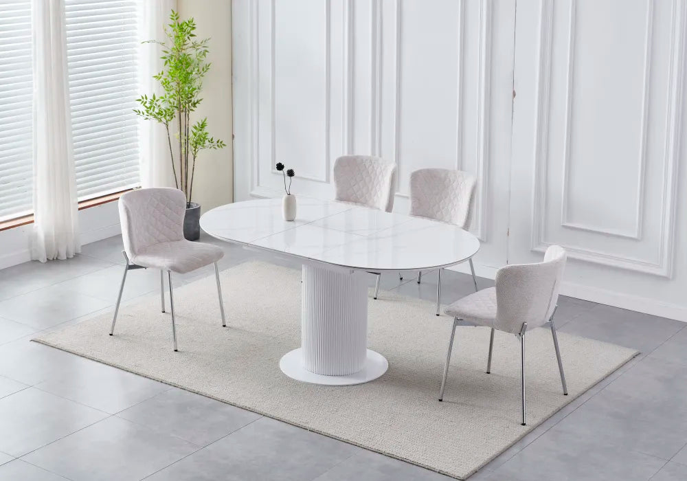 Table à manger extensible SOFIA en céramique marbre blanc 125 à 165 cm #couleur-des-pieds_blanc