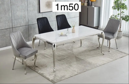 Table à manger BAROKA en céramique chrome marbre blanc 150 cm