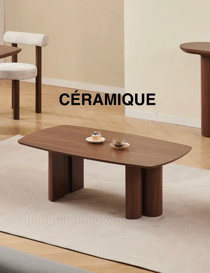 Table basse TRINITY pieds Noyer plateau 120 cm 