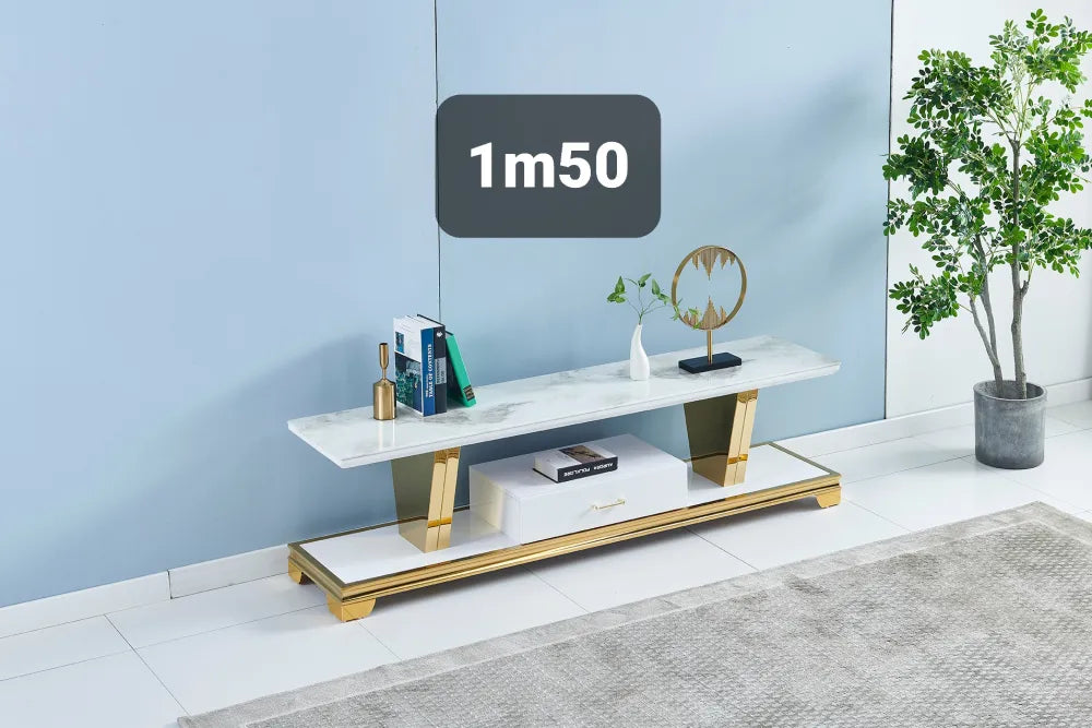Meuble TV VERSUS gold marbre blanc 1m50