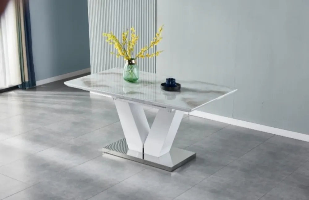 Table extensible VEL effet marbre beige 160-200 cm #couleur_chrome