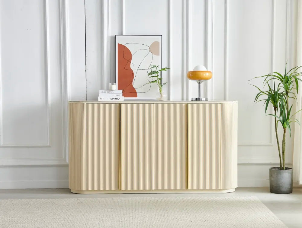Buffet CALYPSO 4 portes plateau travertin céramique #couleur_beige