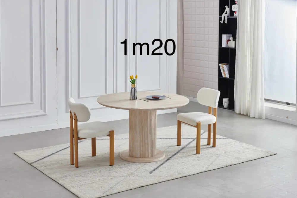 Table à manger ronde AXEL effet travertin 1m20