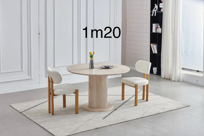 Table à manger ronde AXEL effet travertin 1m20