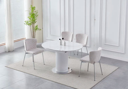 Table à manger extensible SOFIA en céramique marbre blanc 125 à 165 cm 