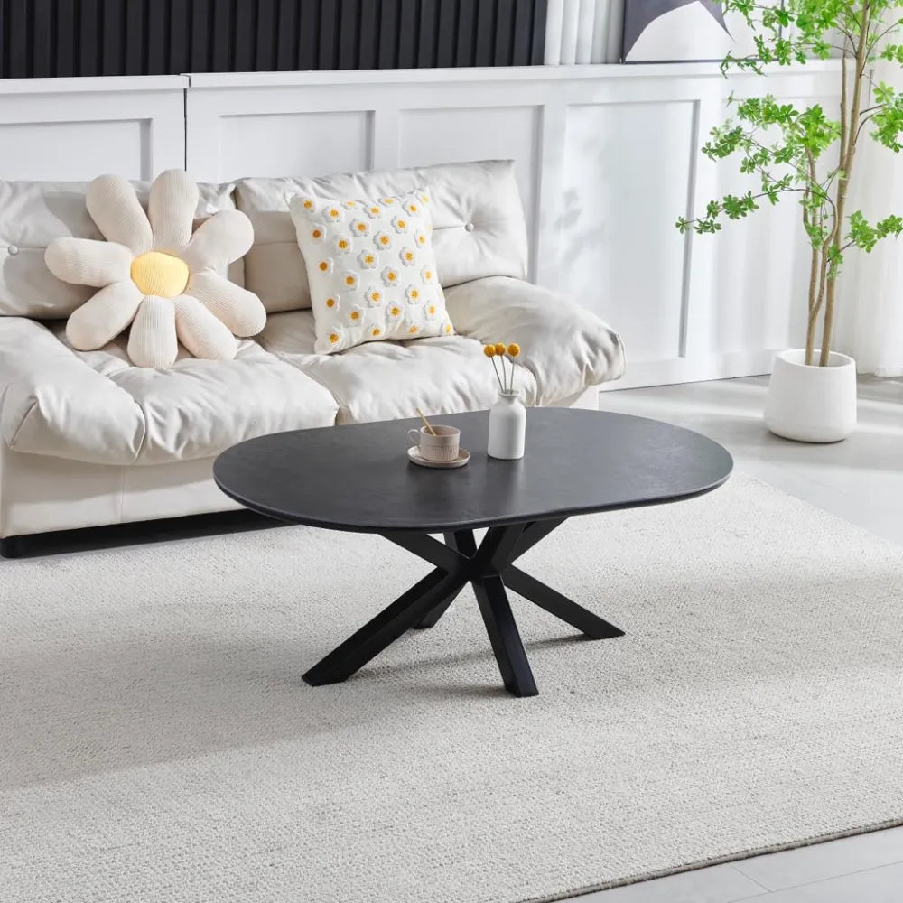 Table basse OPHELIA ovale en céramique pieds noir #couleur_noir