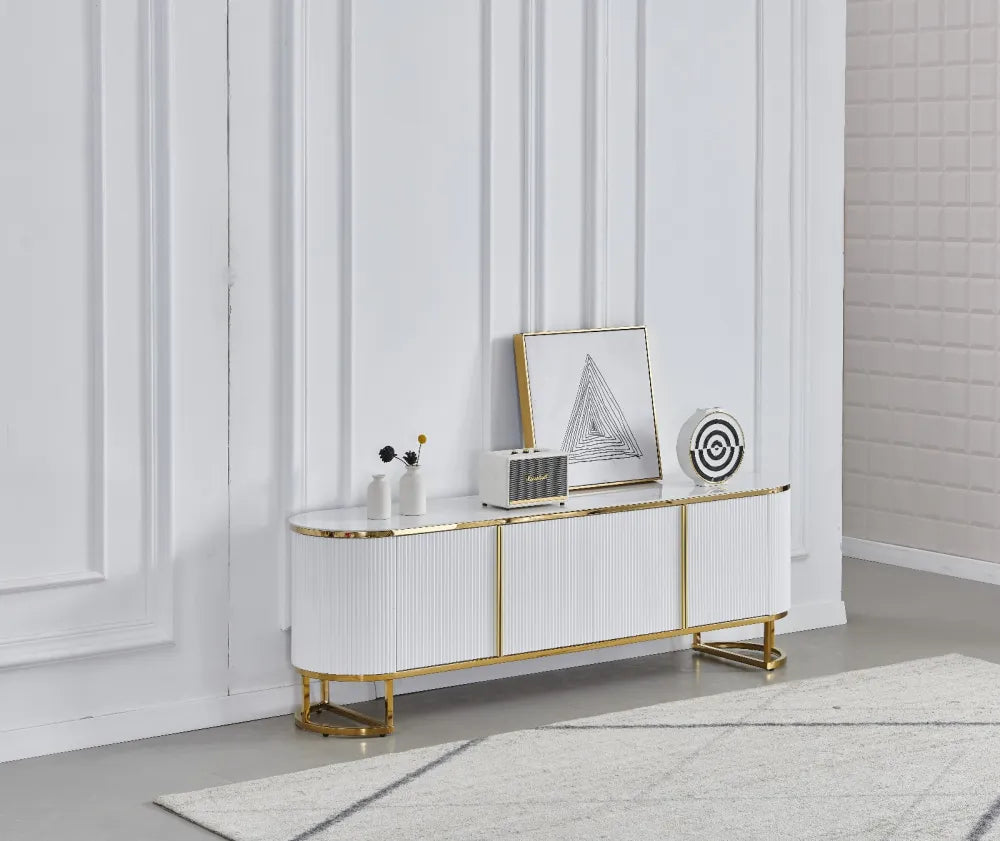 Meuble TV ESMEE gold plateau en céramique 180x40x65 cm #couleur_blanc