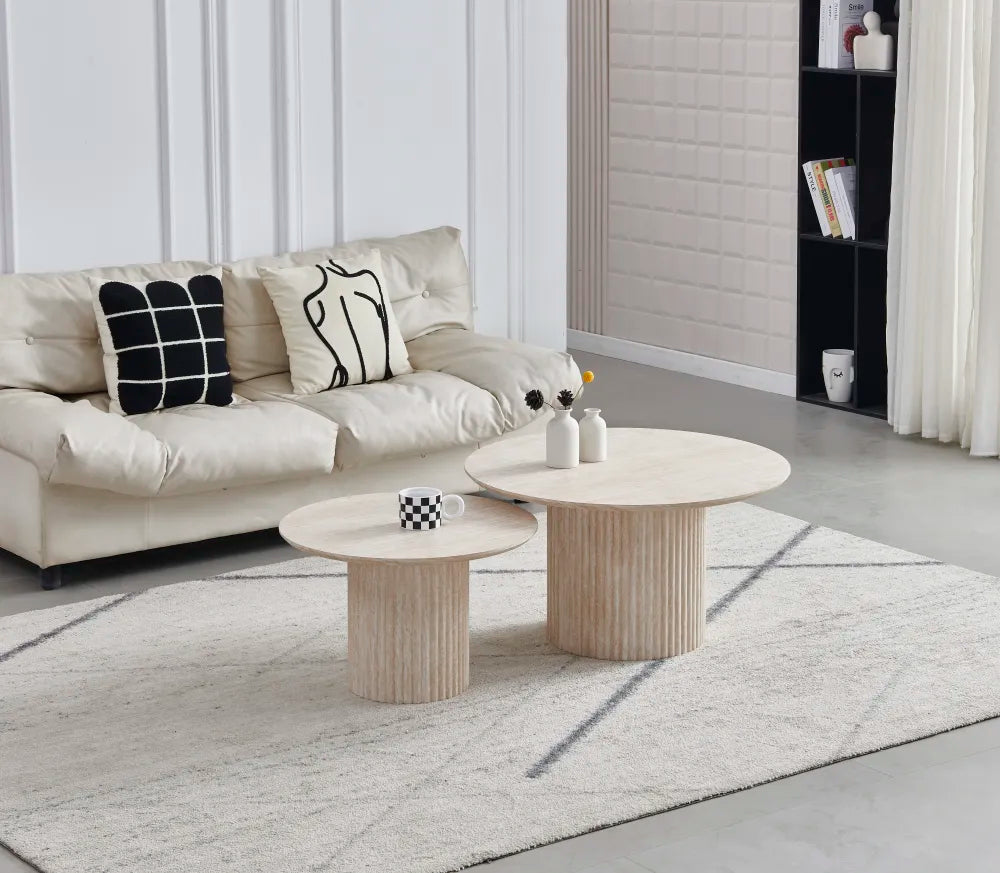 Tables basses gigogne DUO PILA en céramique #couleur_travertin