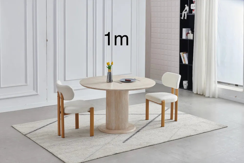 Table à manger ronde AXEL effet travertin 1m
