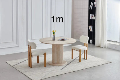 Table à manger ronde AXEL effet travertin 1m