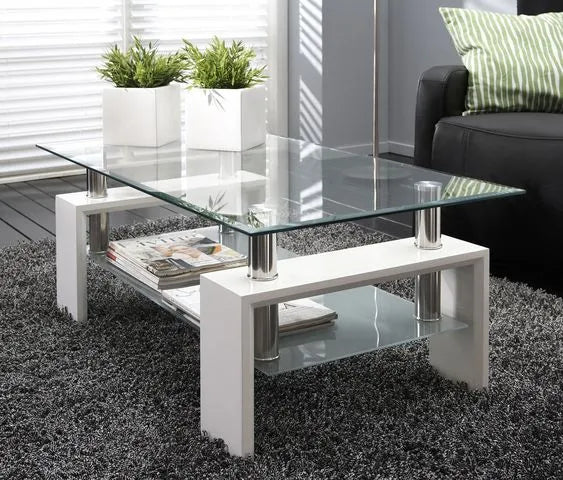 Table basse GLORIA pieds blanc #couleur_transparent