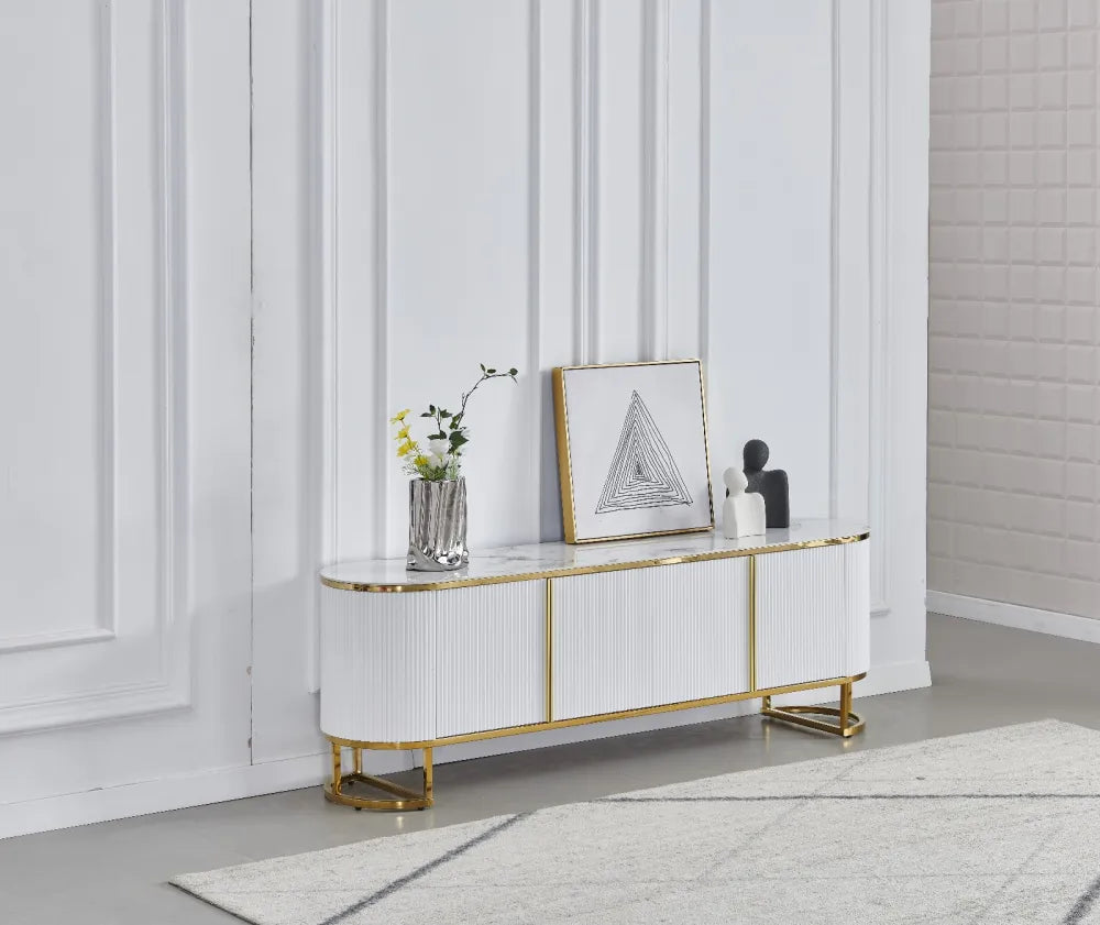 Meuble TV ESMEE gold plateau en céramique 180x40x65 cm #couleur_beige