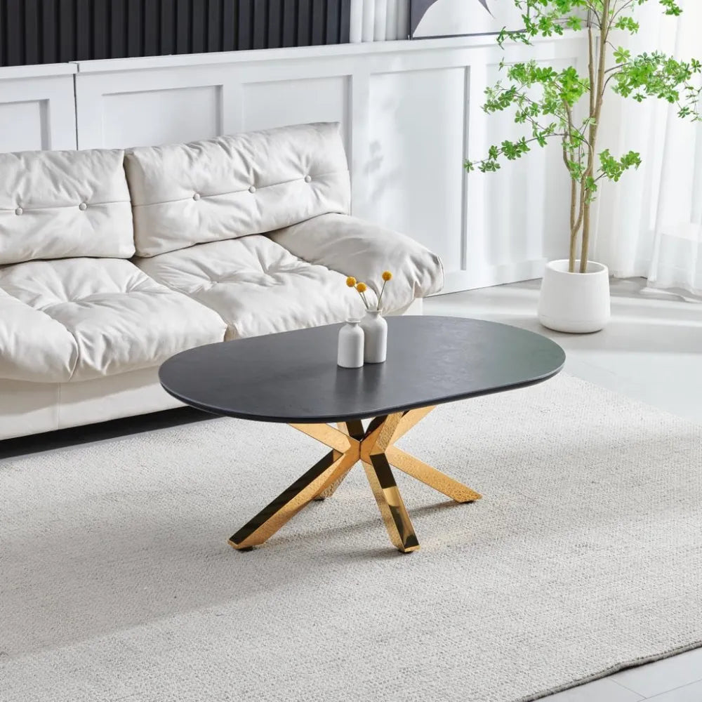 Table basse ovale FIONA pieds gold #couleur_noir