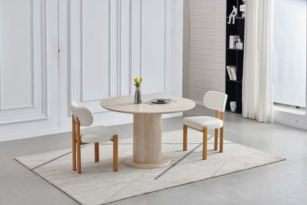 Table à manger ronde AXEL effet travertin 1m20