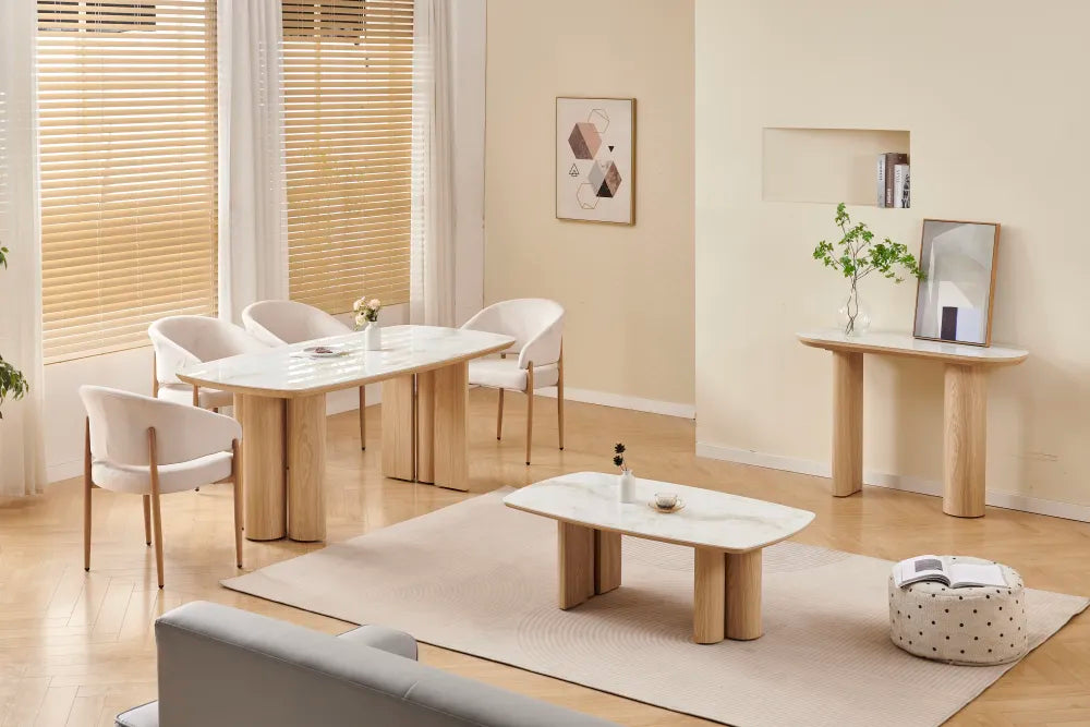 Table basse TRINITY céramique hêtre marbre beige 120cm
