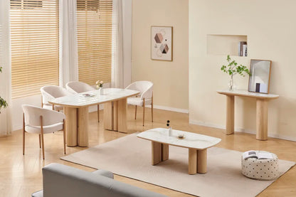 Table basse TRINITY céramique hêtre marbre beige 120cm