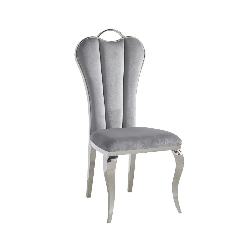 Lot de 4 chaises ALICE pieds chrome velours #couleur_gris