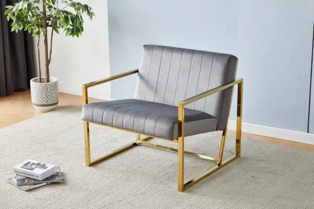 Fauteuil design KENY gris avec structure dorée