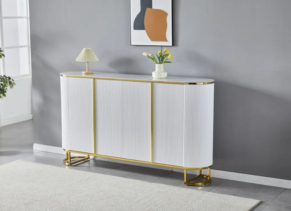 Buffet ESMEE 4 portes gold plateau en céramique 180x40x100 cm #couleur_marbre-beige