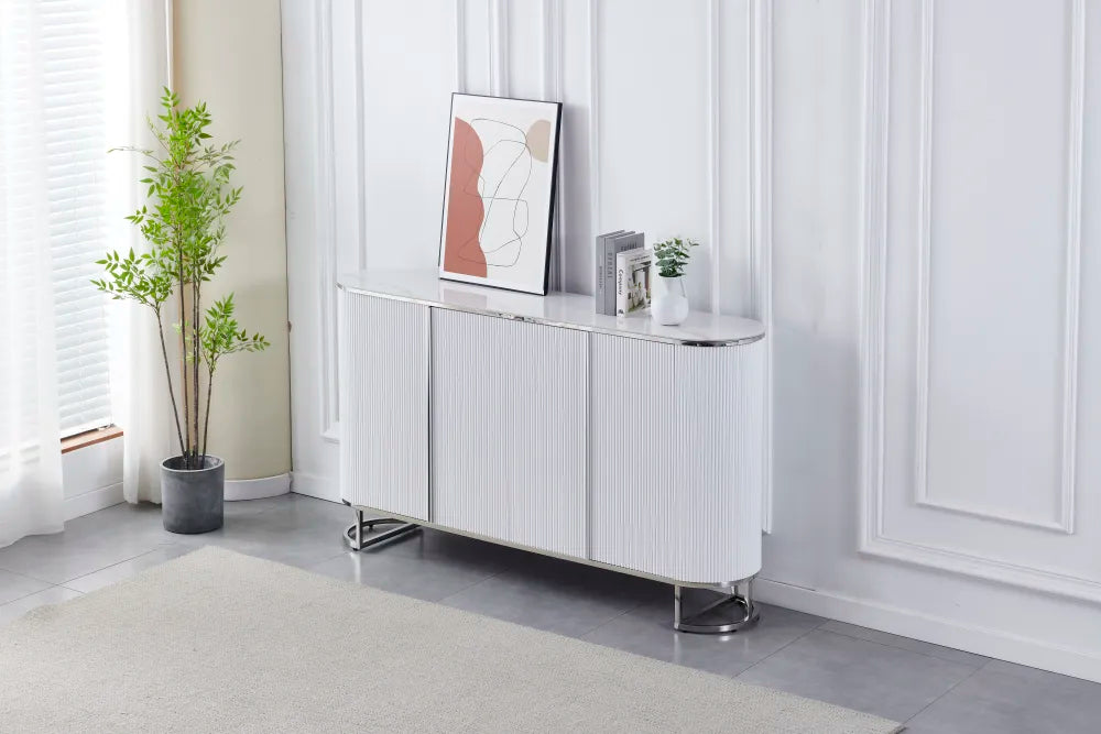 Buffet ESMEE argent marbre blanc 4 portes