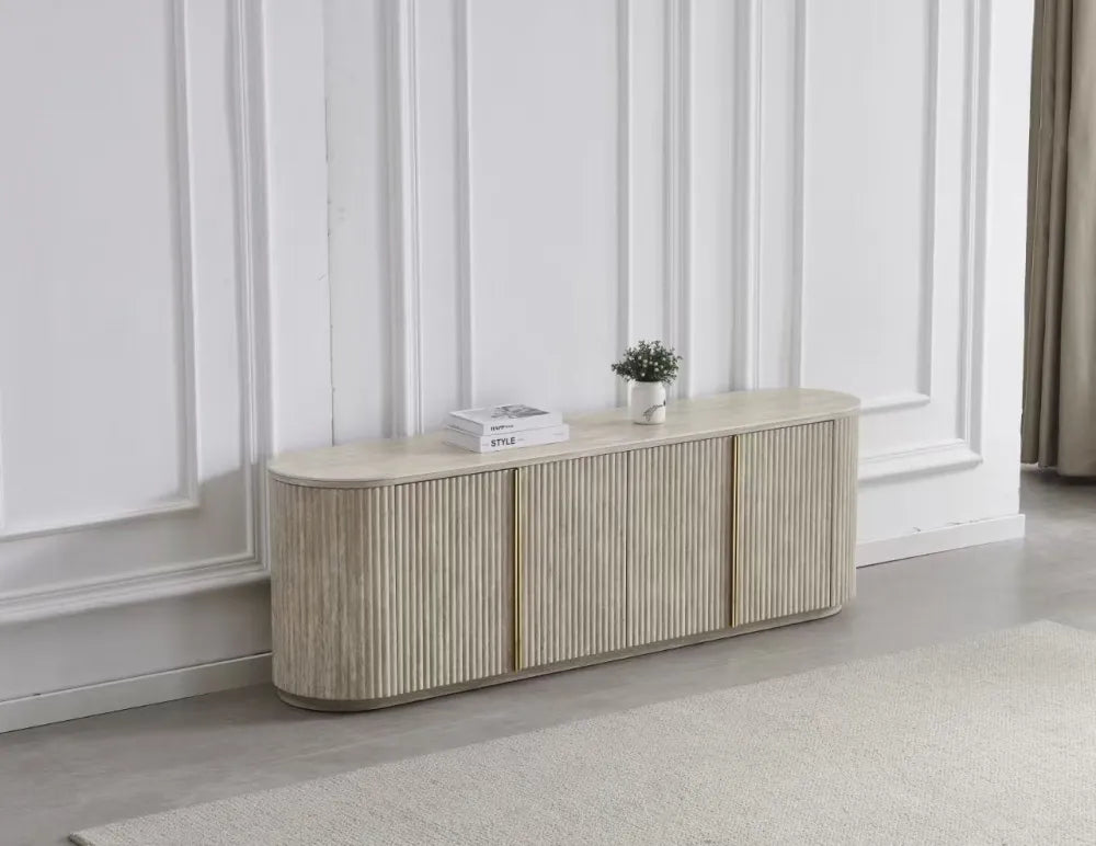 Meuble TV CALYPSO plateau travertin céramique 180x40x65 cm #couleur_travertin