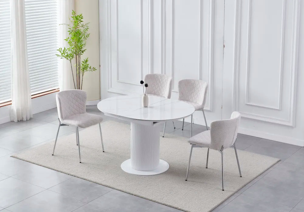 Table à manger extensible SOFIA en céramique marbre blanc 125 à 165 cm #couleur-des-pieds_blanc