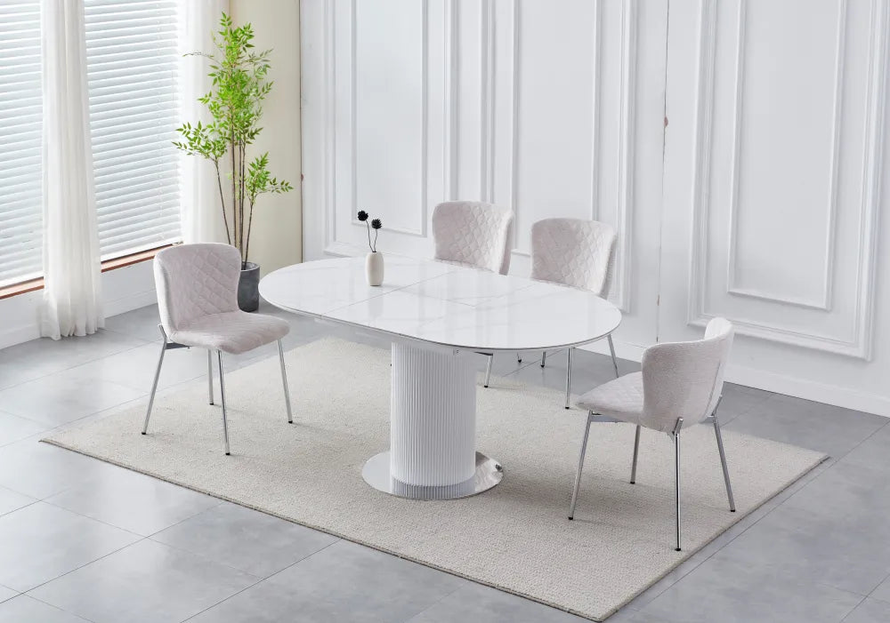 Table à manger extensible SOFIA en céramique marbre blanc 125 à 165 cm #couleur-des-pieds_chrome