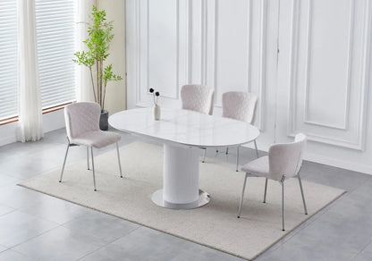 Table à manger extensible SOFIA en céramique marbre blanc 125 à 165 cm 