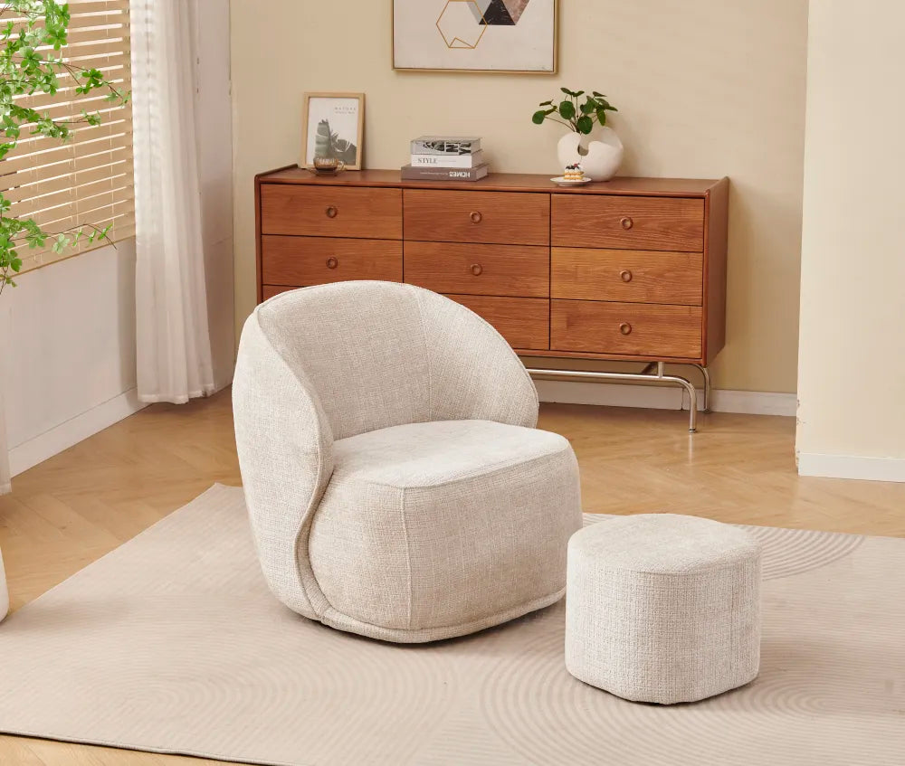 FAUTEUIL PIVOTANT ELSA AVEC POUF velour anti tache
