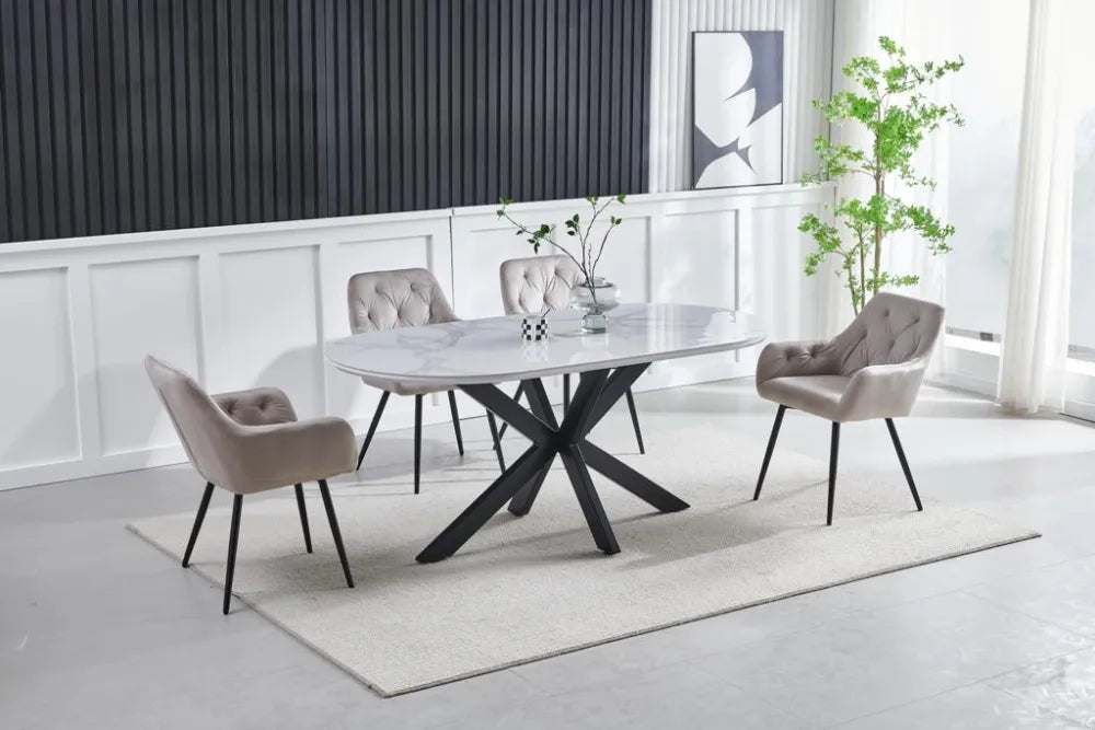 Table à manger OPHELIA en céramique pieds noir #couleur_marbre-gris