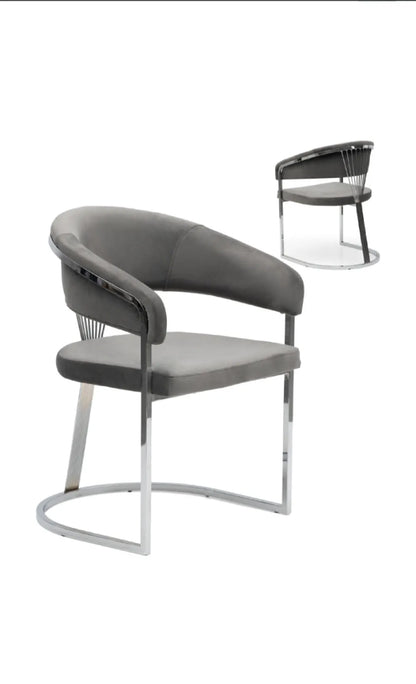 Lot de 2 chaises ANA chrome velours gris