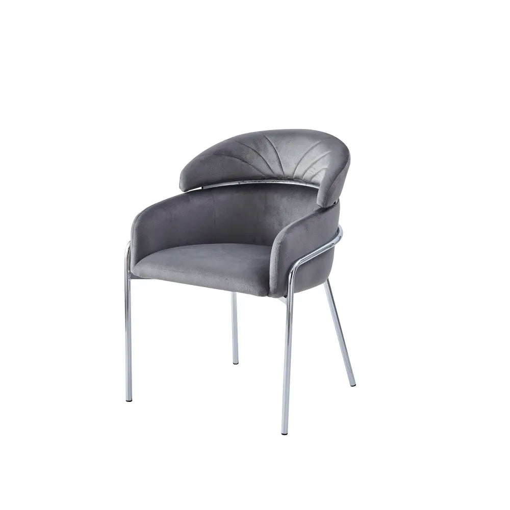 Lot de 4 chaises EMILY pieds chrome velours #couleur_gris