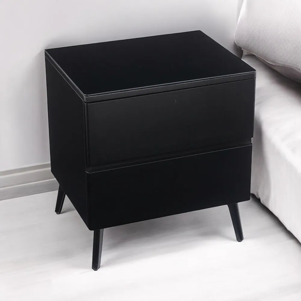 Chevet LYDIA en bois mat pieds noir #couleur_noir
