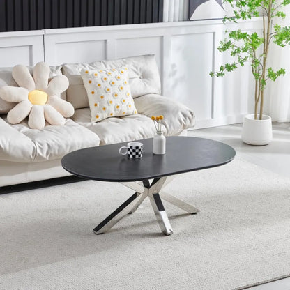 Table basse OPHELIA ovale en céramique pieds chrome 