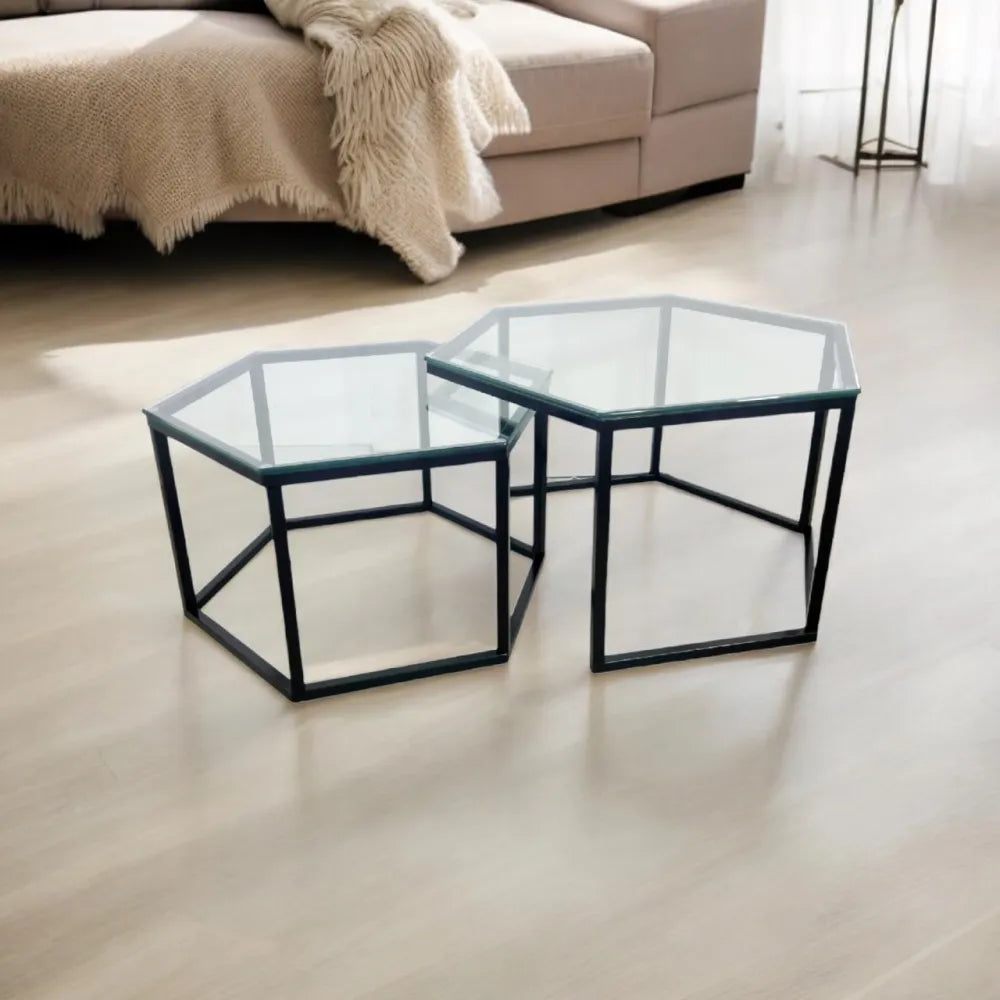 Tables basses gigogne HEXAGONE pieds noir