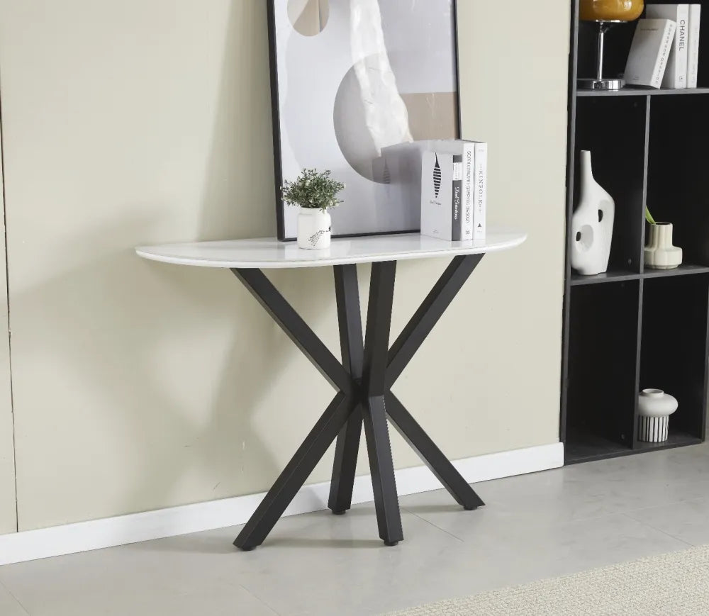Console céramique OPHELIA pieds noir #couleur_marbre-blanc